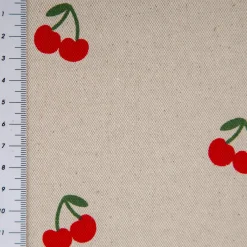 Canvas Stoff mit 70% Baumwolle Leinenlook Kirschen natur rot 1,48m Breite