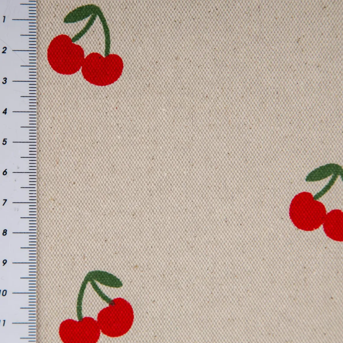 Canvas Stoff mit 70% Baumwolle Leinenlook Kirschen natur rot 1,48m Breite