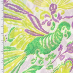 Chiffon Blumen Papagei grün gelb lila 1,49m Breite