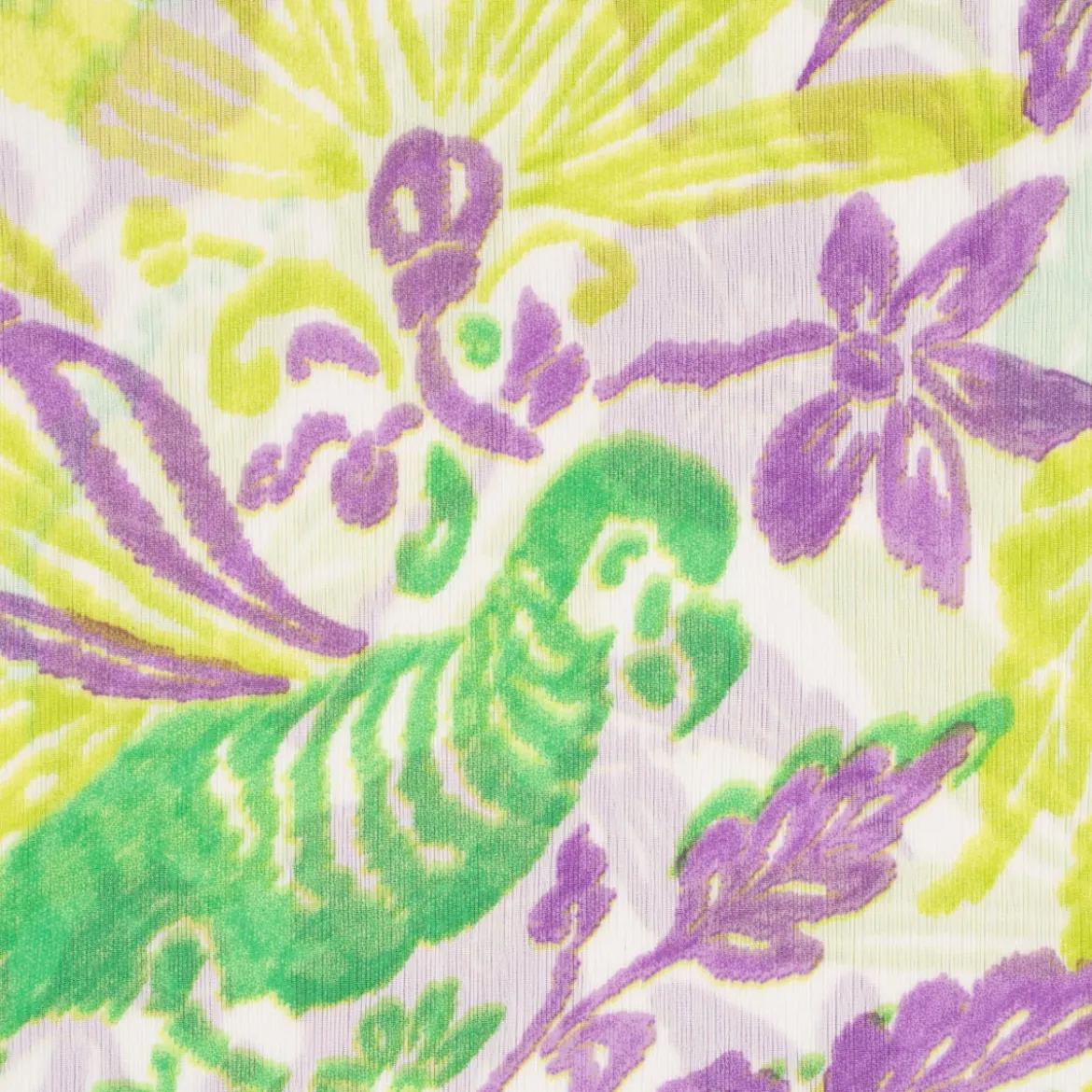 Chiffon Blumen Papagei grün gelb lila 1,49m Breite