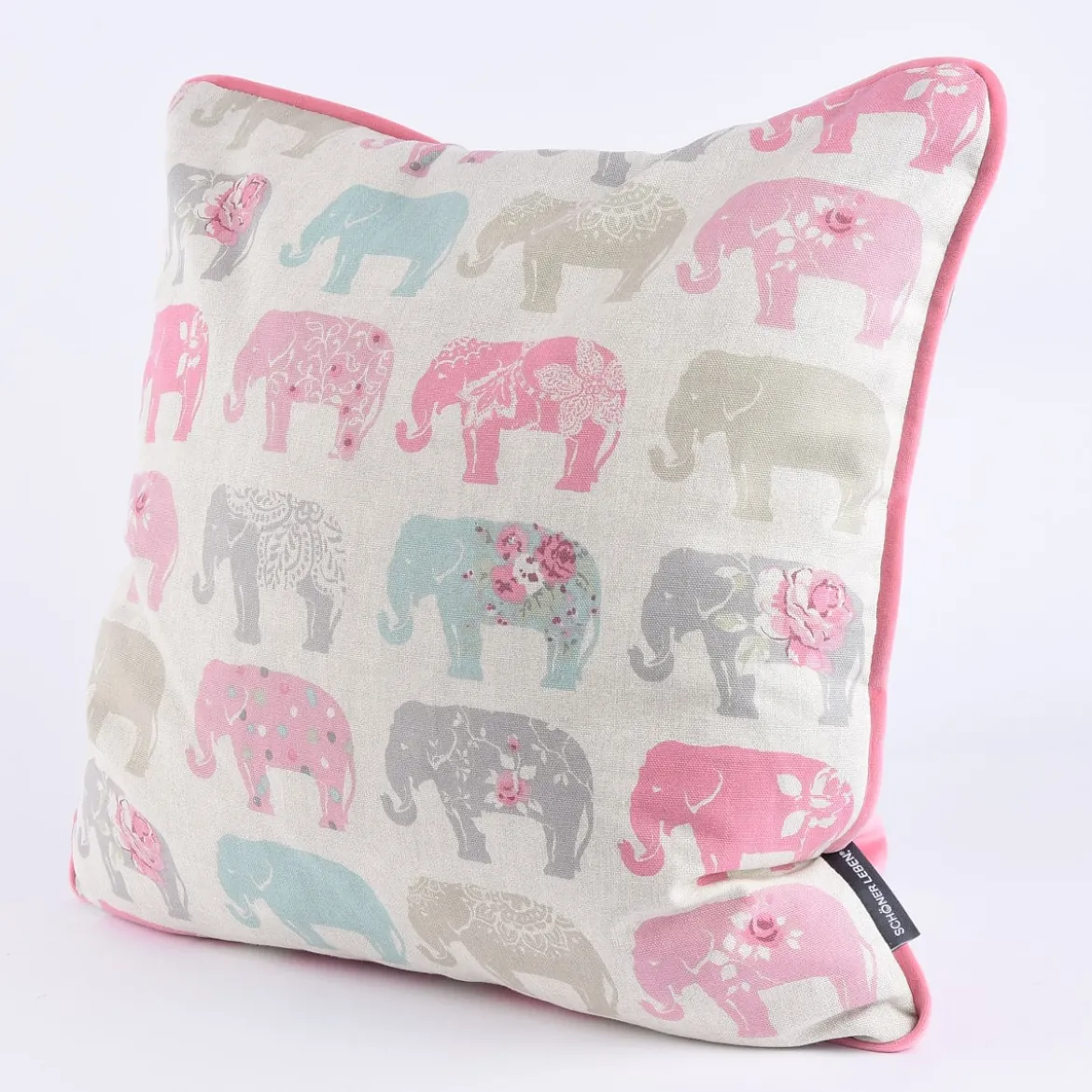 Clarke & Clarke Baumwollstoff Elefanten Pastell rosa türkis grau