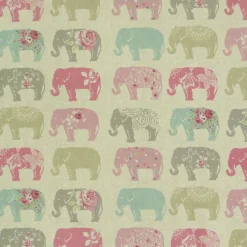 Clarke & Clarke Baumwollstoff Elefanten Pastell rosa türkis grau