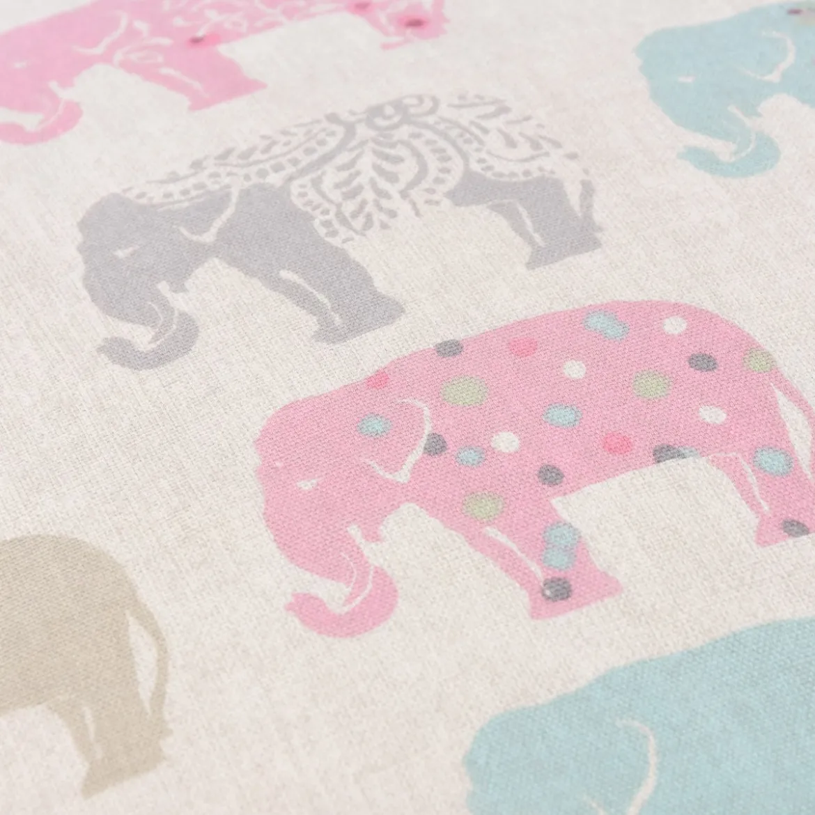 Clarke & Clarke Baumwollstoff Elefanten Pastell rosa türkis grau