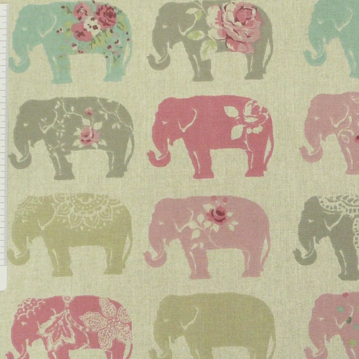 Clarke & Clarke Baumwollstoff Elefanten Pastell rosa türkis grau