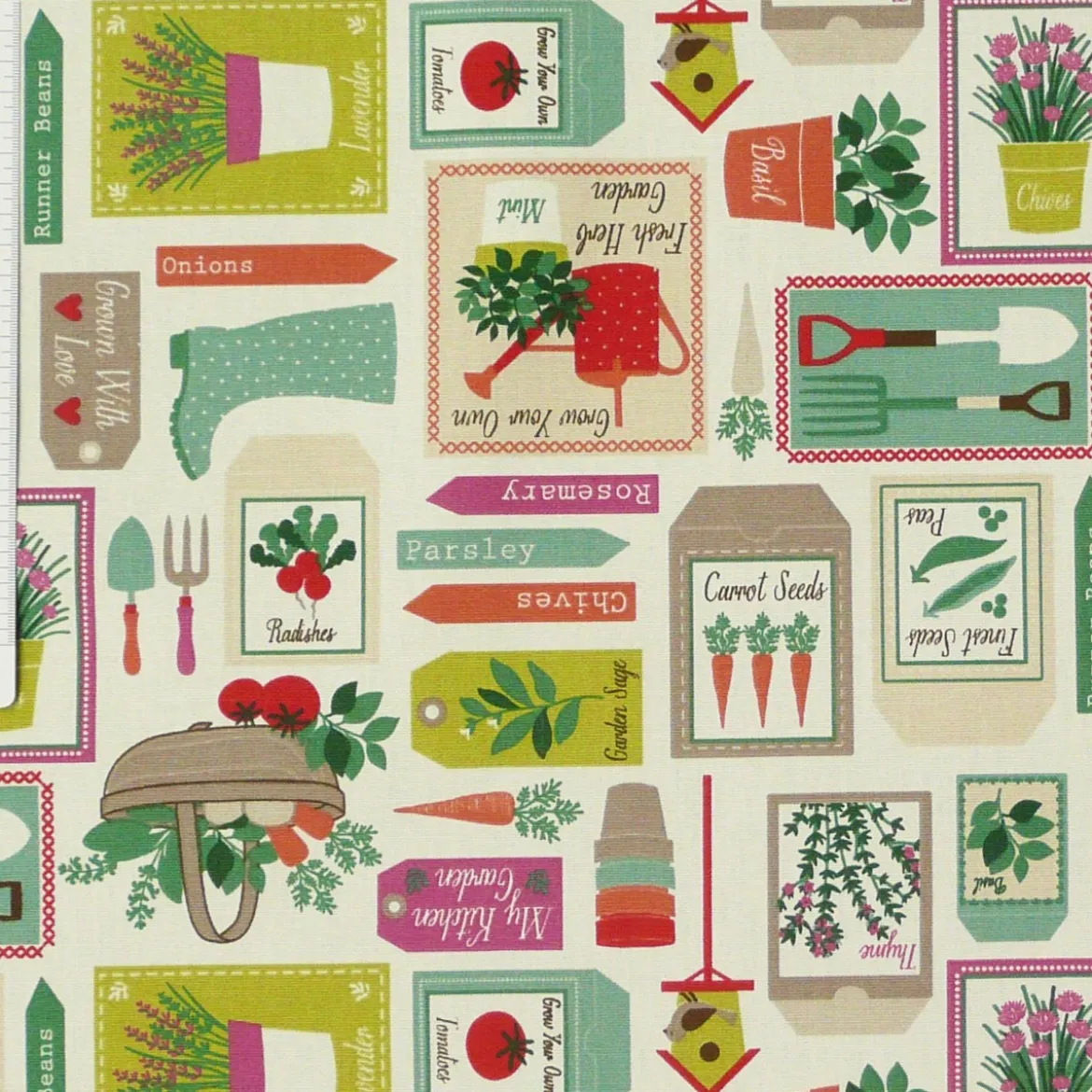 Clarke & Clarke Baumwollstoff Garten Gardening Spring Dekostoff