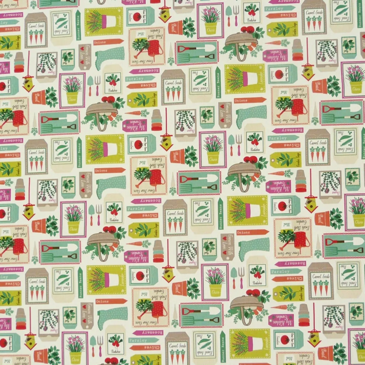 Clarke & Clarke Baumwollstoff Garten Gardening Spring Dekostoff