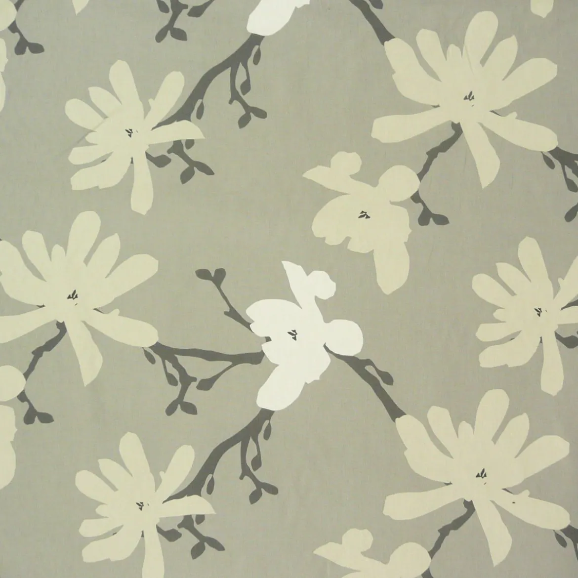 Clarke & Clarke Baumwollstoff Blumen Äste Tilda taupe grau creme