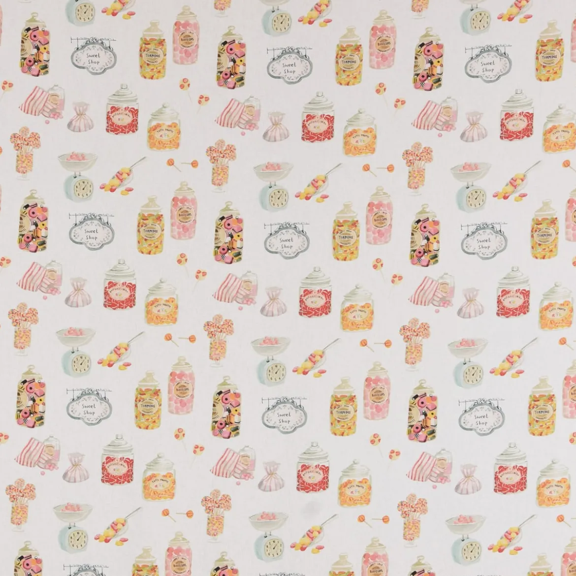 Clarke & Clarke STUDIO G Digitaldruck Süßigkeiten Bonbons Candyshop ecru multi 138cm Breite