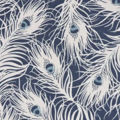 Clarke & Clarke STUDIO G Englischer Dekostoff Polsterstoff Federn Pfau dunkelblau weiß blau 138cm Breite