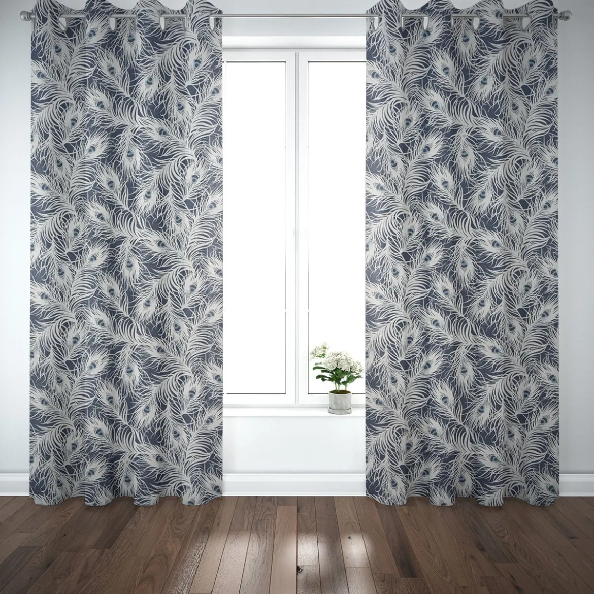 Clarke & Clarke STUDIO G Englischer Dekostoff Polsterstoff Federn Pfau dunkelblau weiß blau 138cm Breite