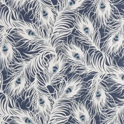 Clarke & Clarke STUDIO G Englischer Dekostoff Polsterstoff Federn Pfau dunkelblau weiß blau 138cm Breite