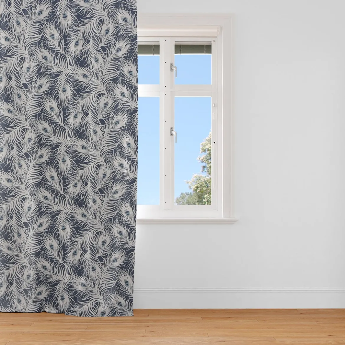 Clarke & Clarke STUDIO G Englischer Dekostoff Polsterstoff Federn Pfau dunkelblau weiß blau 138cm Breite