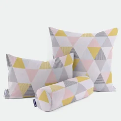 Clarke & Clarke STUDIO G Englischer Dekostoff Baumwollstoff Polsterstoff Brio Dreiecke Sorbet rosa senf blau grau 138cm Breite
