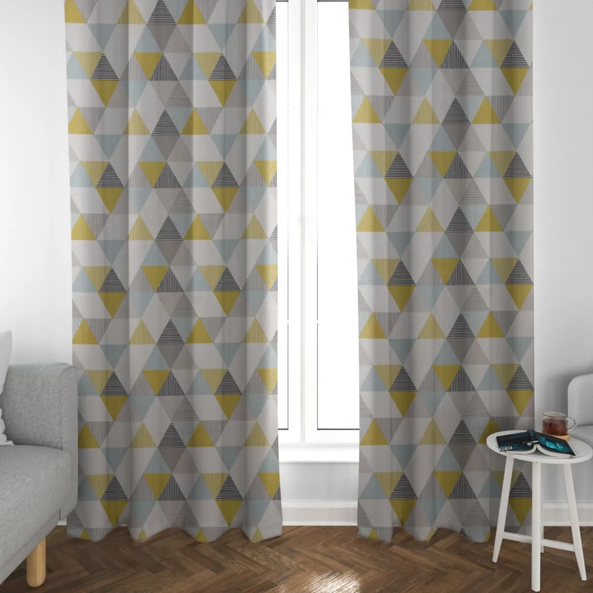 Clarke & Clarke STUDIO G Englischer Dekostoff Baumwollstoff Polsterstoff Brio Dreiecke Mineral mint grün grau 138cm Breite