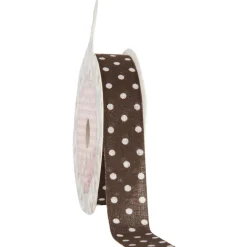 Clayre & Eef Band Polyester braun weiß Punkte Breite: 1,5cm Länge: 4m