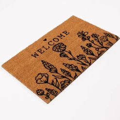 Clayre & Eef Fußmatte Welcome Wiesenblumen Kokosnussfaser Kunststoff natur schwarz 75x45x1cm