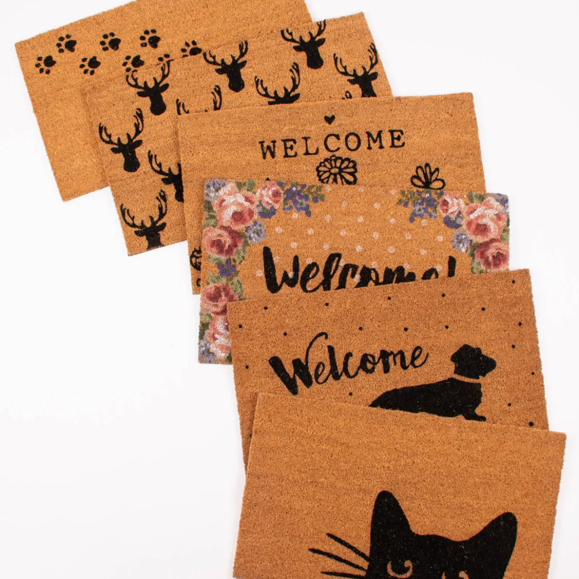 Clayre & Eef Fußmatte Welcome Wiesenblumen Kokosnussfaser Kunststoff natur schwarz 75x45x1cm