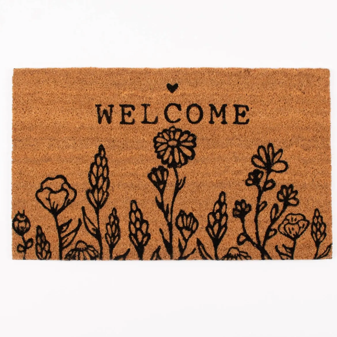 Clayre & Eef Fußmatte Welcome Wiesenblumen Kokosnussfaser Kunststoff natur schwarz 75x45x1cm