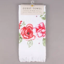 Clayre & Eef Gästehandtuch Rosen weiß rot grün 40x66cm