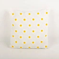 Clayre & Eef Kissen Blumen getuftet weiß gelb 45x45cm