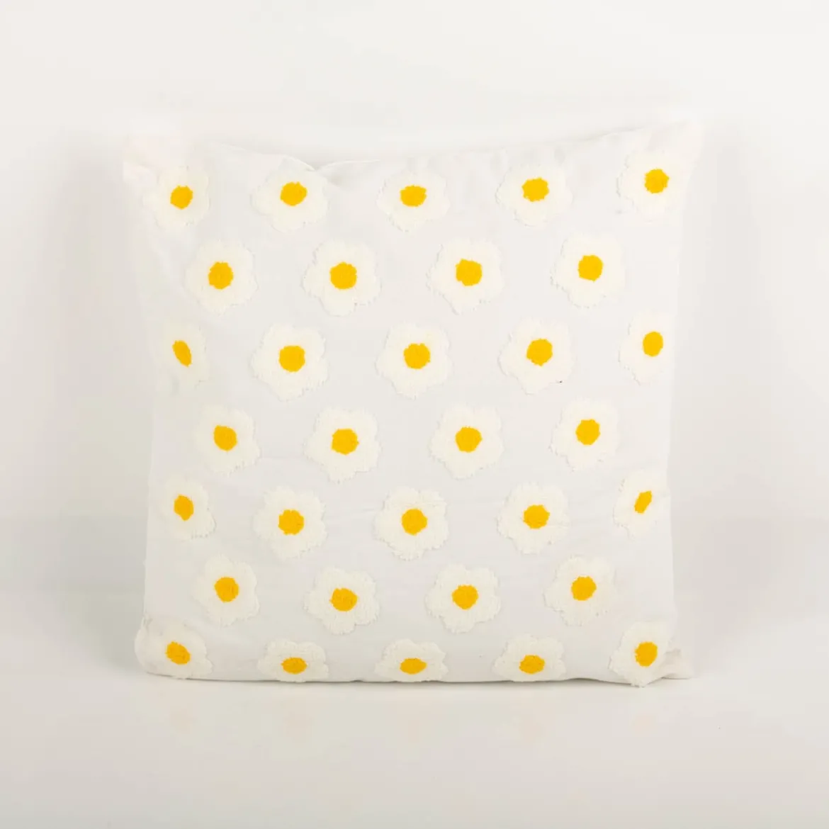 Clayre & Eef Kissen Blumen getuftet weiß gelb 45x45cm