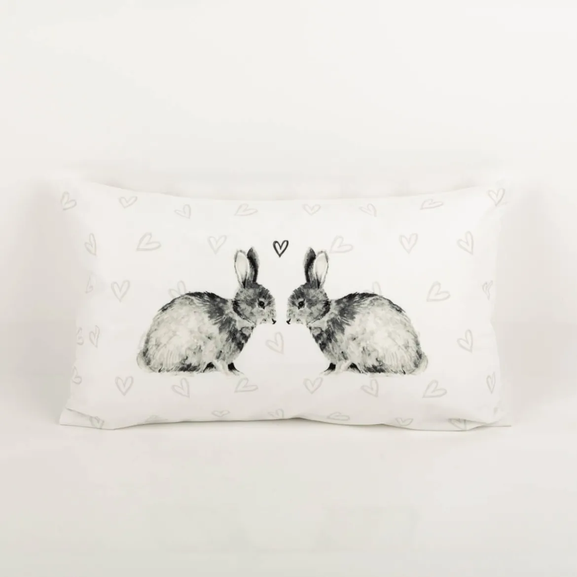 Clayre & Eef Kissenhülle Hase Herzchen weiß schwarz 30x50cm