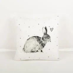 Clayre & Eef Kissenhülle Hase Herzchen weiß schwarz 45x45cm