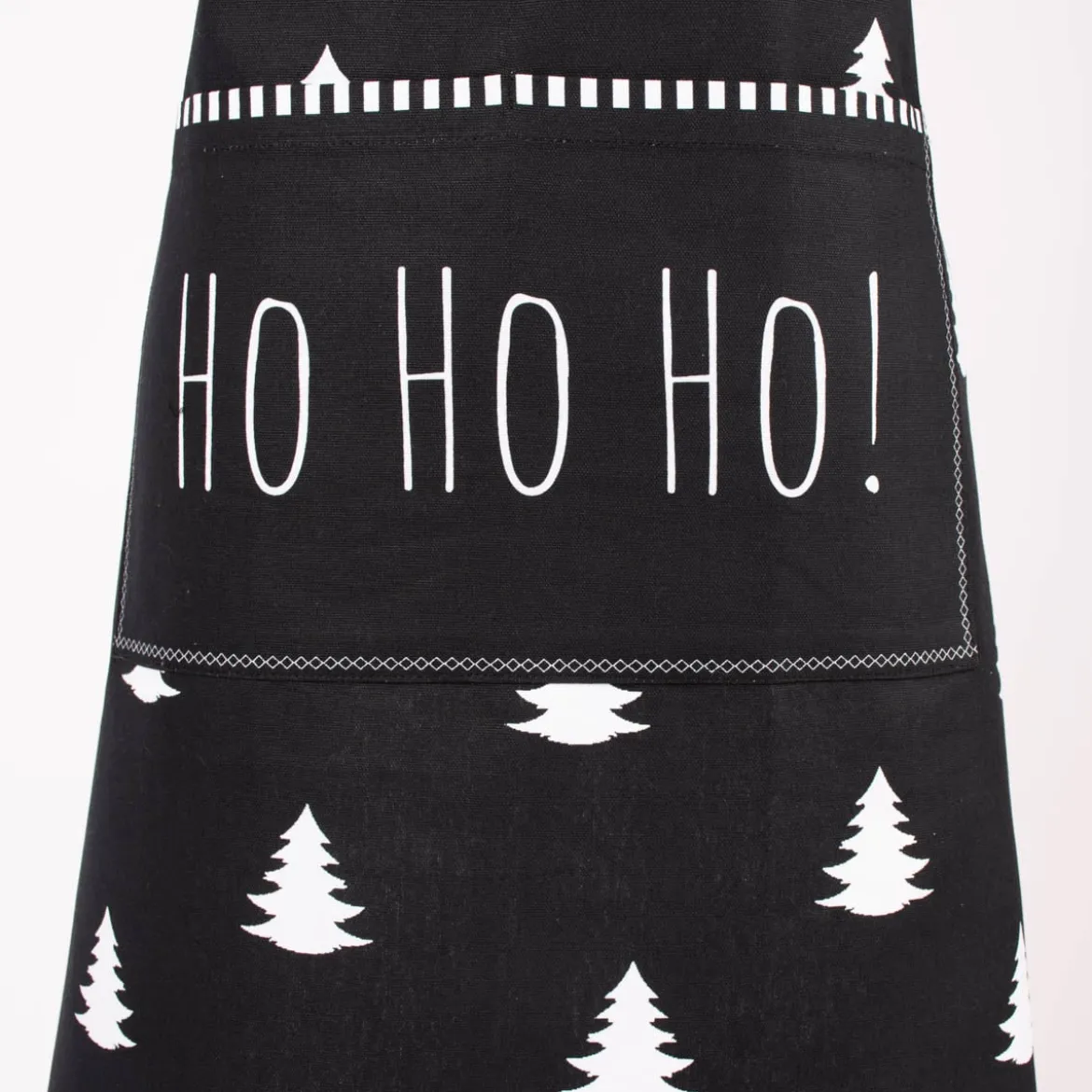 Clayre & Eef Schürze verstellbar Tannenbäume HO HO HO schwarz weiß 70x85cm
