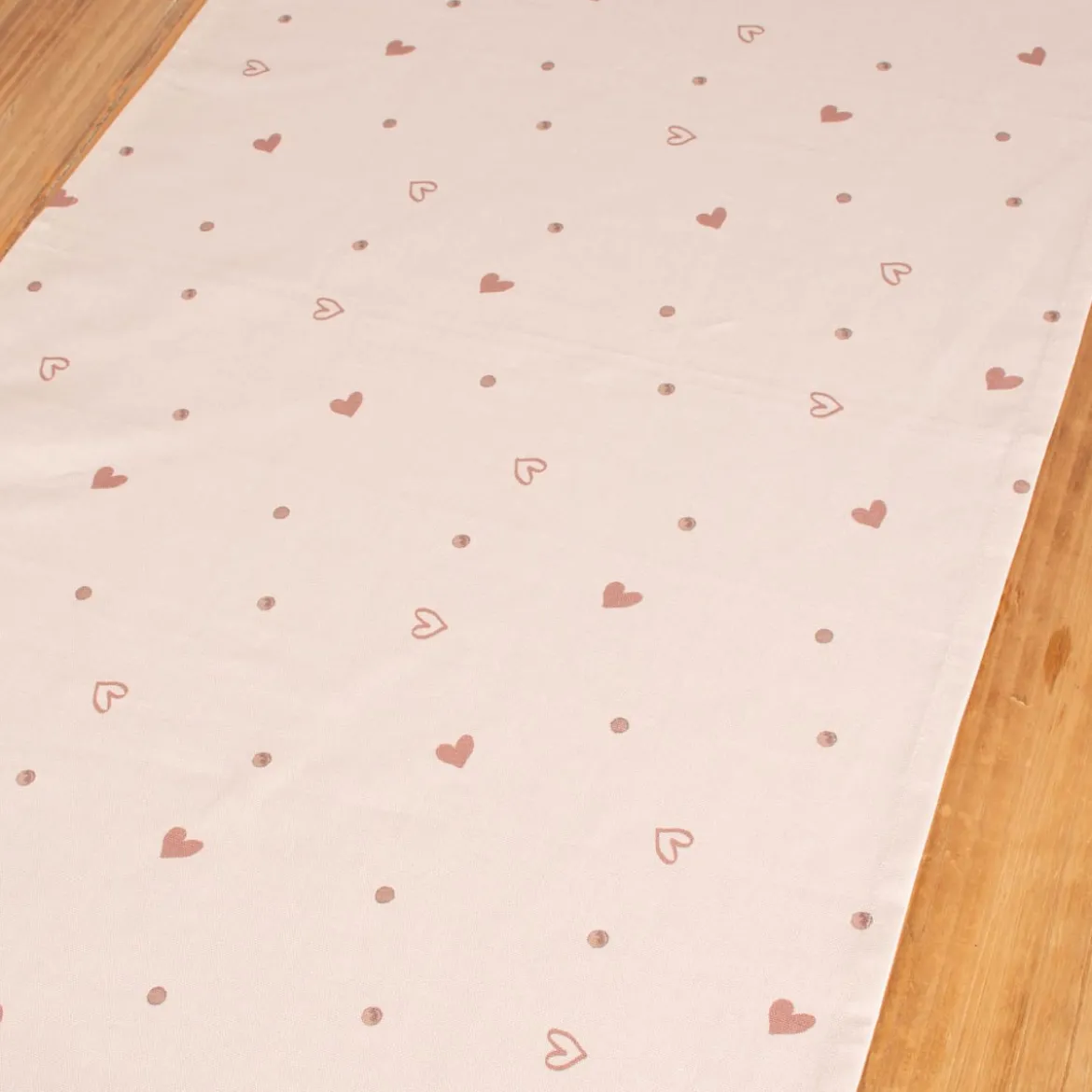 Clayre & Eef Tischläufer mit Dreiecksabschluss Dackel Herzen Punkte beige braun altrosa 50x160cm