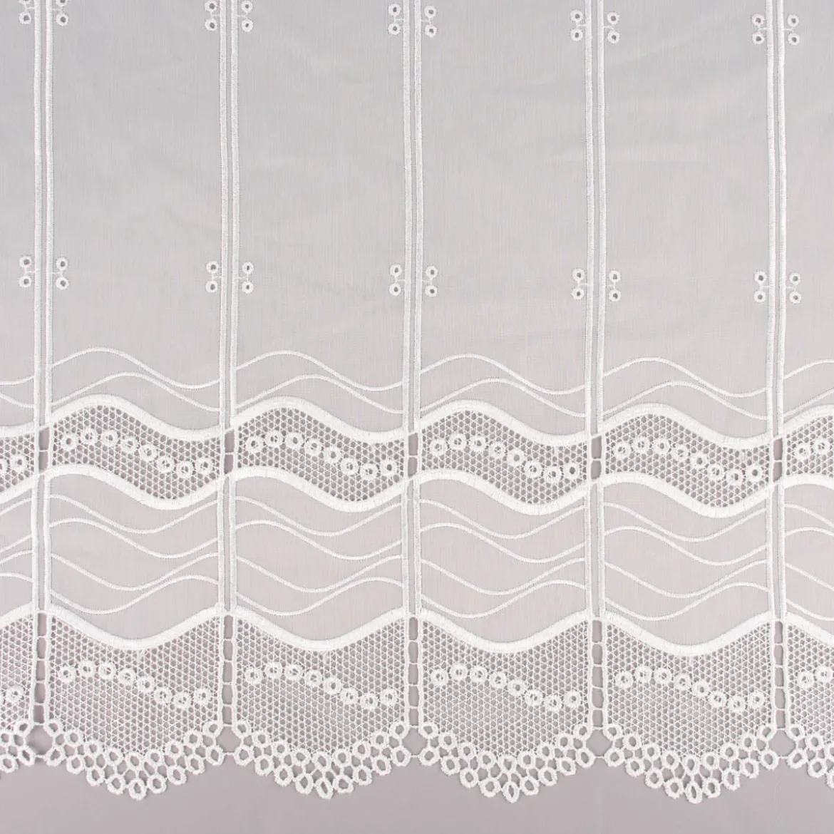 Clip-Panneaux Raffrollo Meterware Scheibenhänger Stickerei Voile nähfrei ecru 140cm hoch