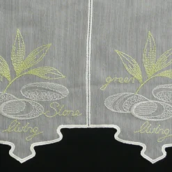 Clip Rollo Stickerei Blatt Schrift creme grün grau 170cm Höhe