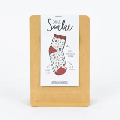 Coole Socke Weihnachten Frohes Fest Geschenke Tannenzweige Zuckerstangen beige bunt 41-45
