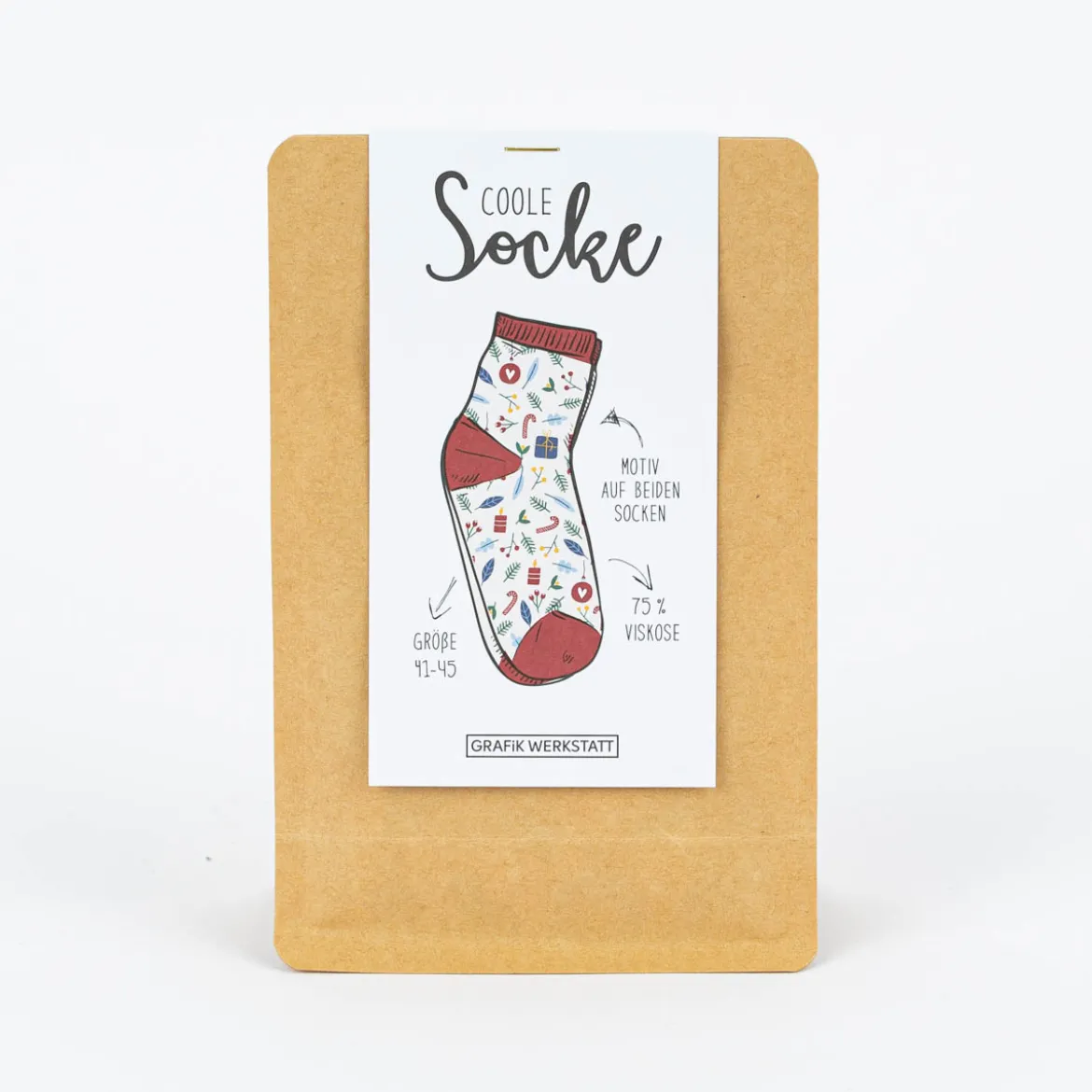Coole Socke Weihnachten Frohes Fest Geschenke Tannenzweige Zuckerstangen beige bunt 41-45