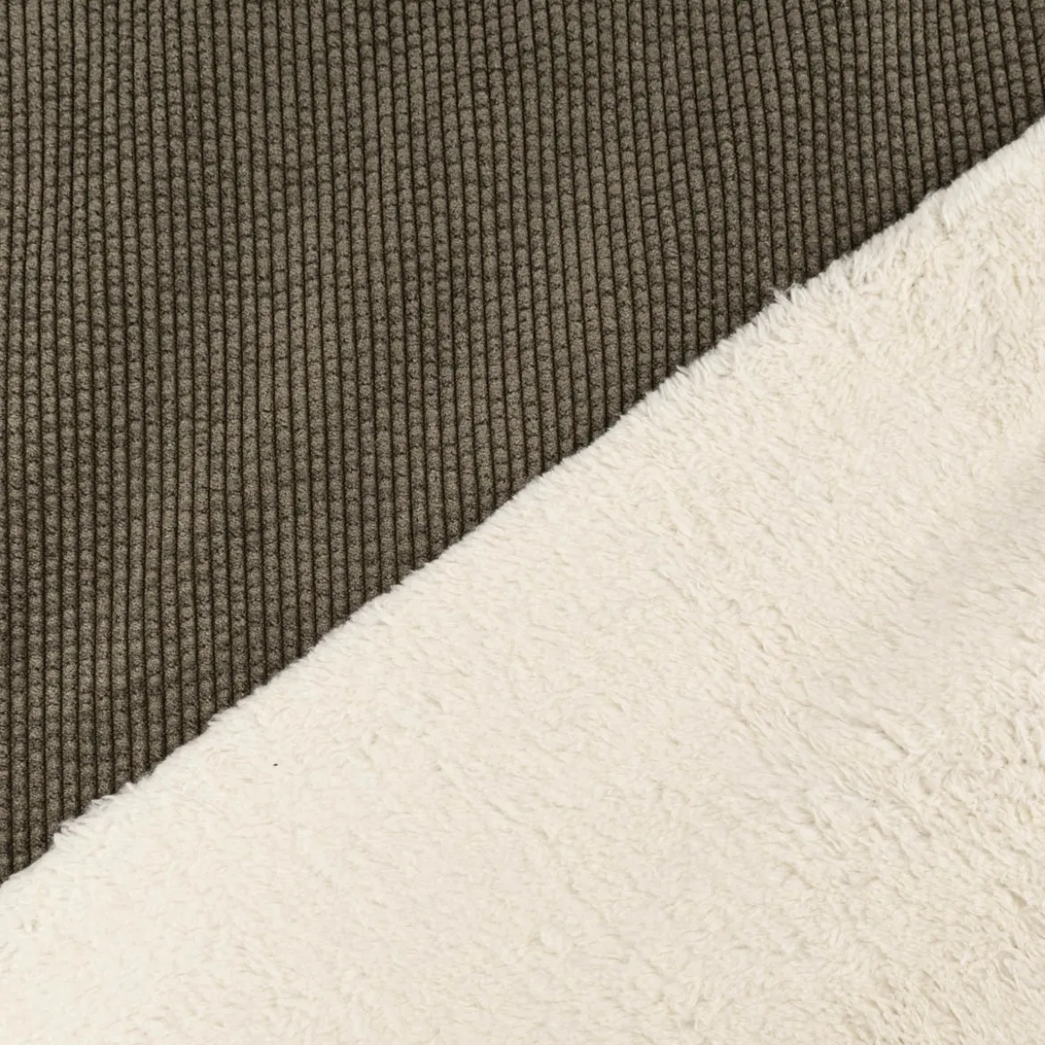 Cordstoff Bubble mit Plüsch Rückseite Doubleface Bekleidungsstoff Dekostoff khaki ecru 1,45m Breite