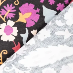 Cord Stoff Feincord Alio2 Blumen Blätter schwarz lila 1,4m Breite