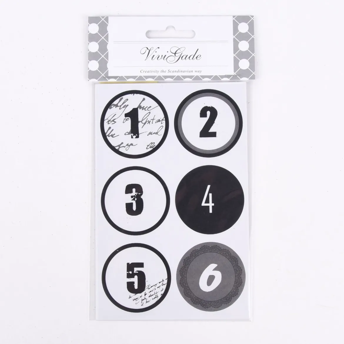 Creativ Company Adventskalender Zahlen Sticker 24 Stück Rund weiß schwarz grau verschiedene Designs