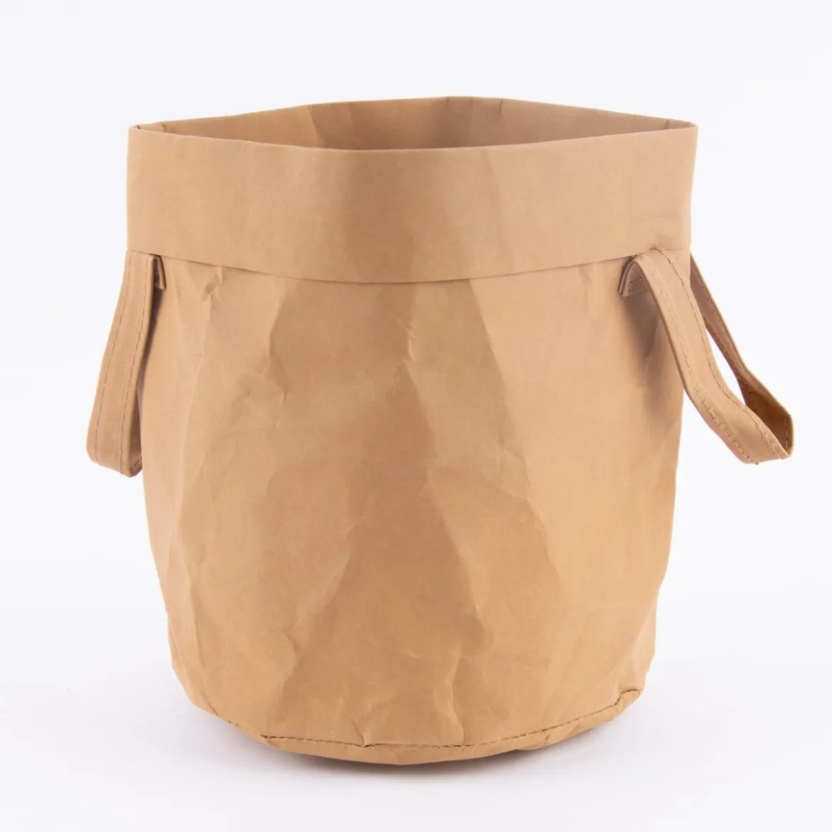 Creativ Company Aufbewahrungskorb mit Henkel rund Lederpapier hellbraun 19,5x20cm