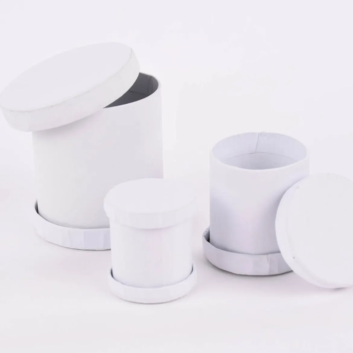 Creativ Company Box mit Deckel Zylinder 3er Set weiß verschieden groß