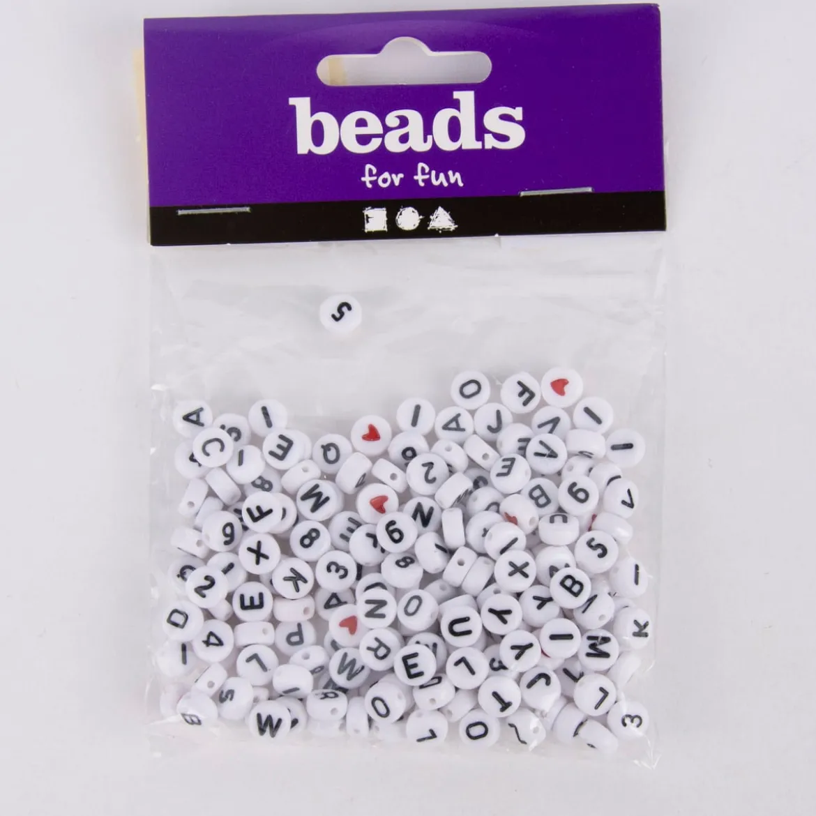 Creativ Company Buchstaben Perlen Set 200 Stück weiß schwarz bedruckt 7mm