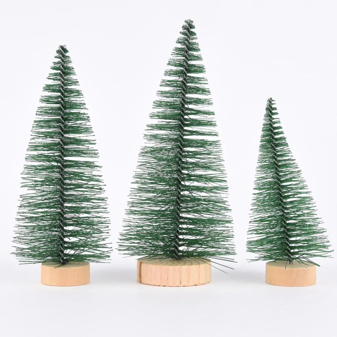 Creativ Company 3er Set kleine Deko Weihnachtsbäume verschieden groß Holz Metall grün natur 10-14cm