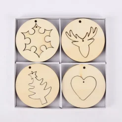Creativ Company 2-in-1 Deko Hänger 4 Weihnachtsmotive 8 Stück Holz natur 7x7cm