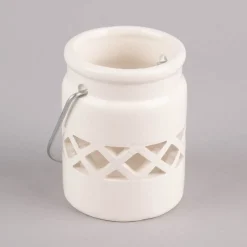 Creativ Company Laterne mit Metallbügel Raute Dreieck 2er Set Porzellan weiß 8x6cm