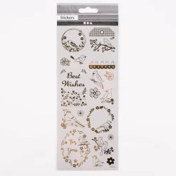 Creativ Company Sticker Vögel Blumen 1 Blatt goldfarbig 10x24cm