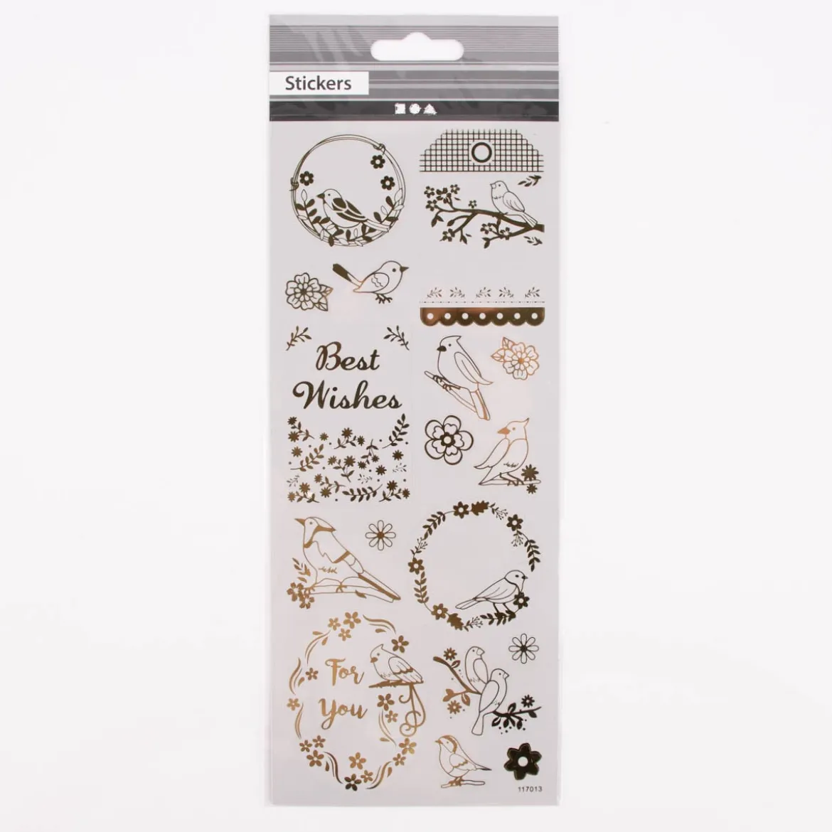 Creativ Company Sticker Vögel Blumen 1 Blatt goldfarbig 10x24cm