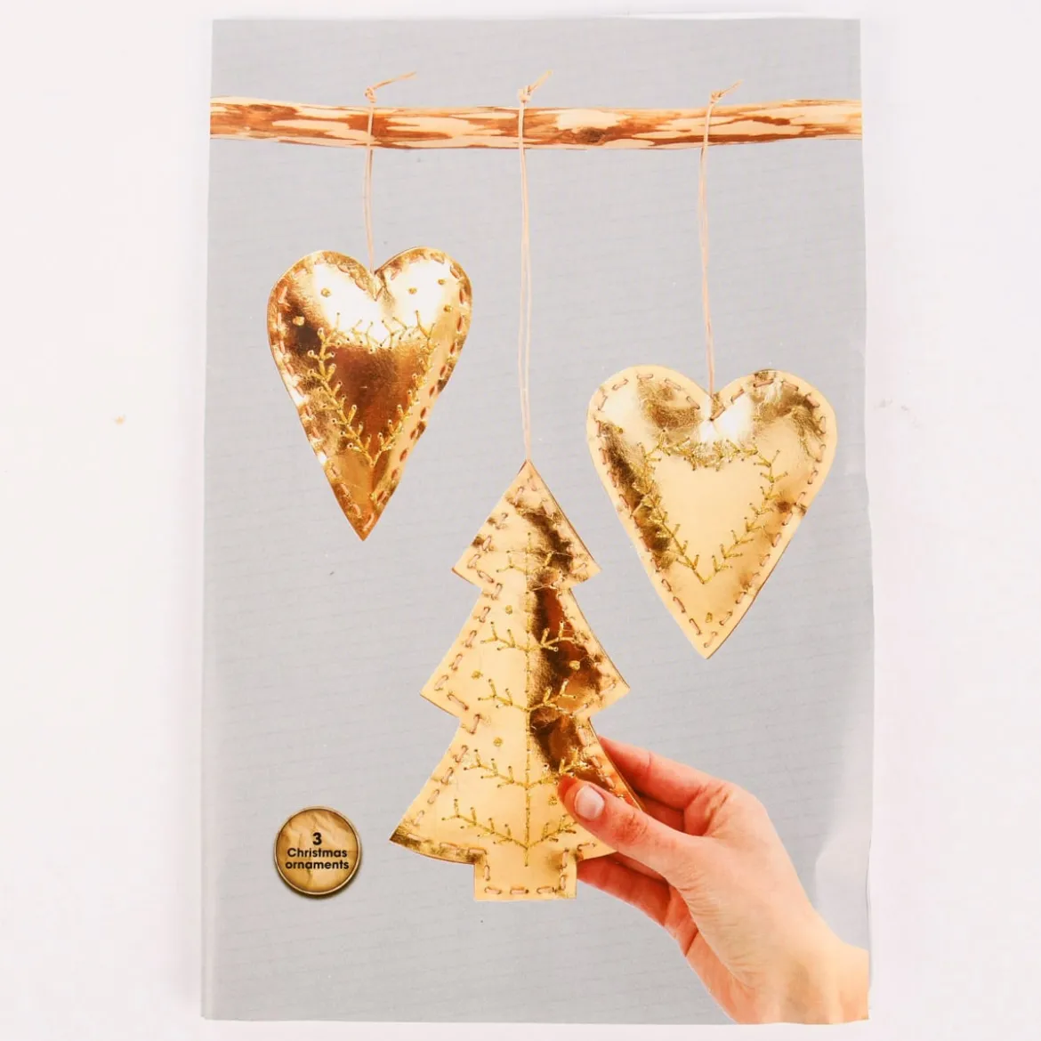 Creativ Company Weihnachtsbastelset für 3 Lederpapierhänger goldfarbig