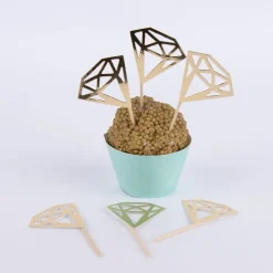 Cupcake Stecker Diamantenform 6 Stück goldfarbig 9,5cm