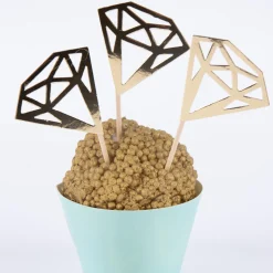 Cupcake Stecker Diamantenform 6 Stück goldfarbig 9,5cm