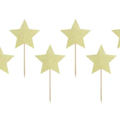 Cupcake Stecker Holzpicker Sterne 6 Stück goldfarbig
