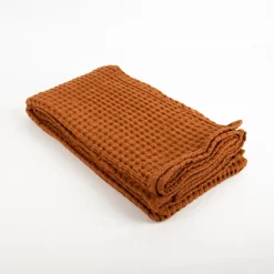 Decke Plaid mit Waffelstruktur aus Baumwolle terracotta-braun 160x130cm