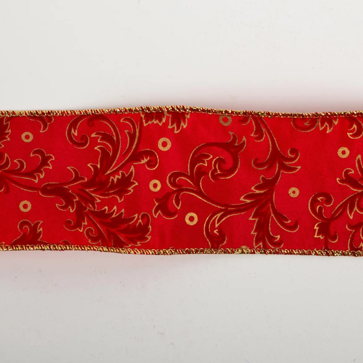 Dekoband Arabesque mit Velour und Metalldraht rot gold 6,4cm Breite